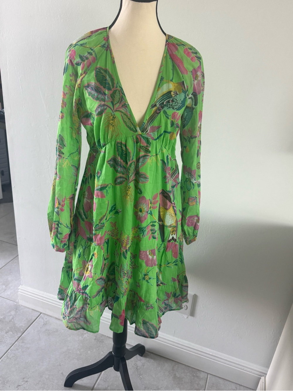 Banjanan Green Floral V-Neck Long Sleeve Dress